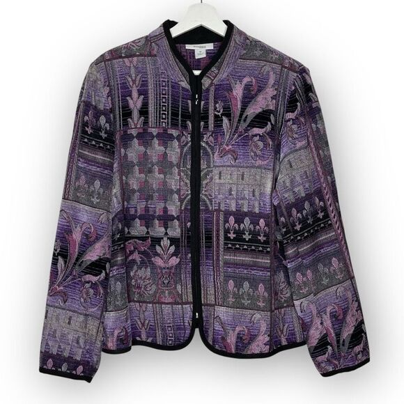 Dressbarn Embroidered Purple Tapestry Zip Up Blazer Jacket Women’s Size 1X - Picture 1 of 14